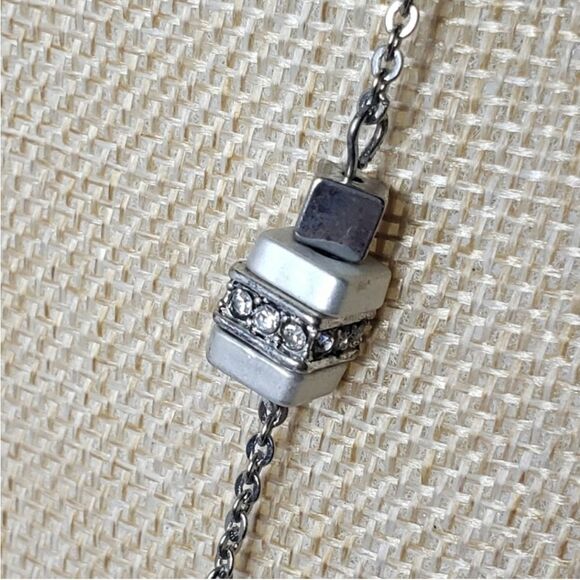 SILVER-TONE Cube Beaded Chain Necklace - Picture 2 of 6